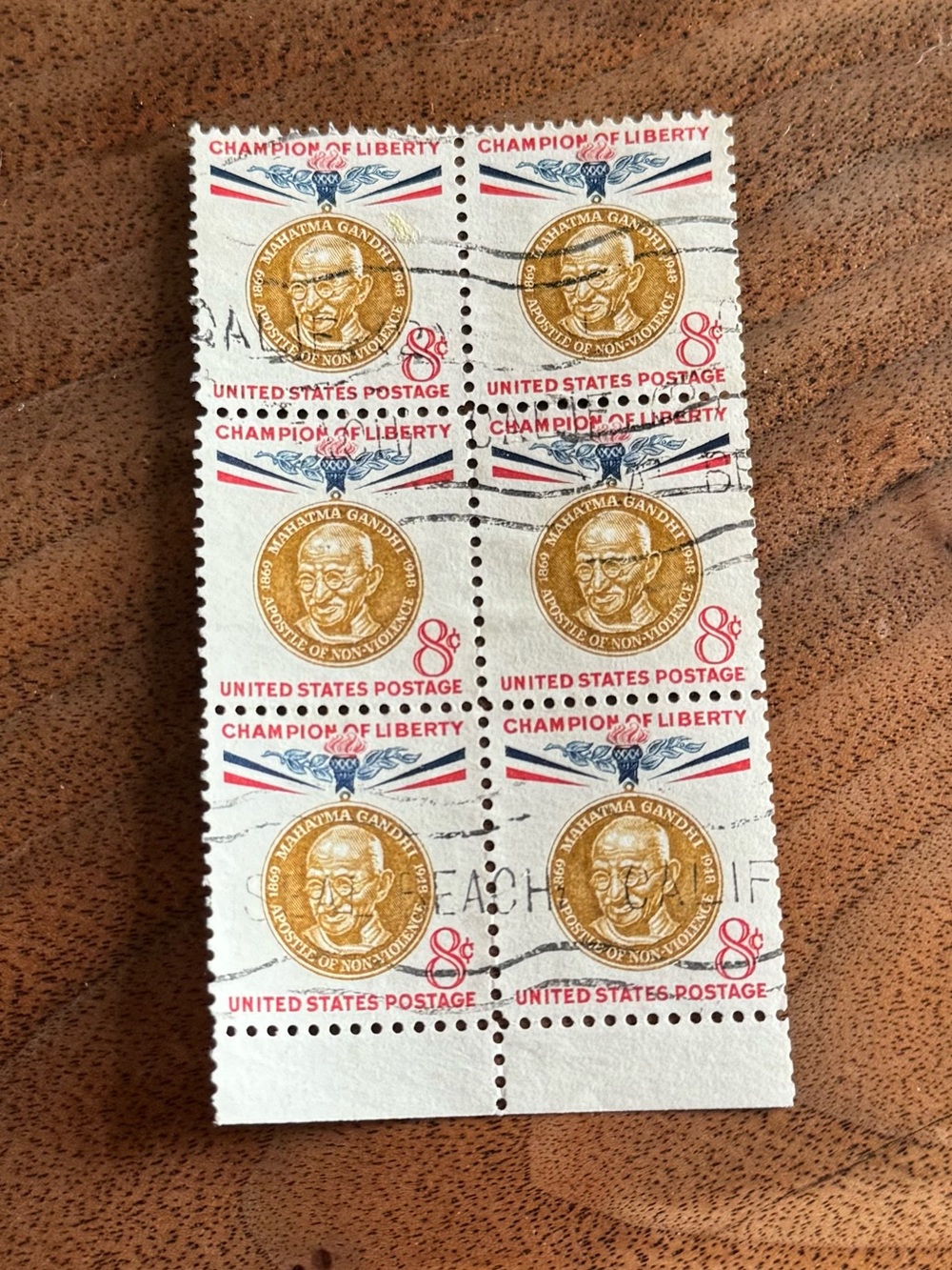 1961 - 6 Vintage U.S. 8c Mahatma Gandhi US Postage Stamps, Champions of Liberty